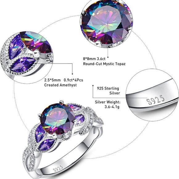 Sterling Silver Rainbow Topaz Engagement Ring Women Gift Size 5-9 - Picture 5 of 8